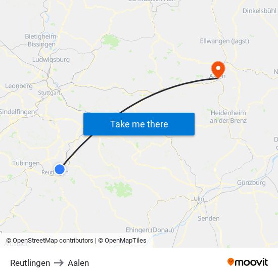 Reutlingen to Aalen map