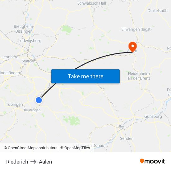 Riederich to Aalen map