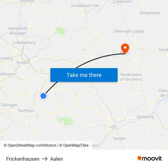 Frickenhausen to Aalen map