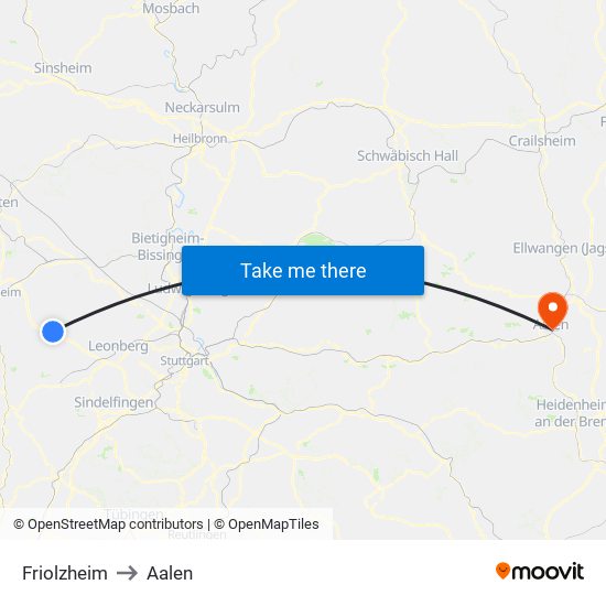 Friolzheim to Aalen map