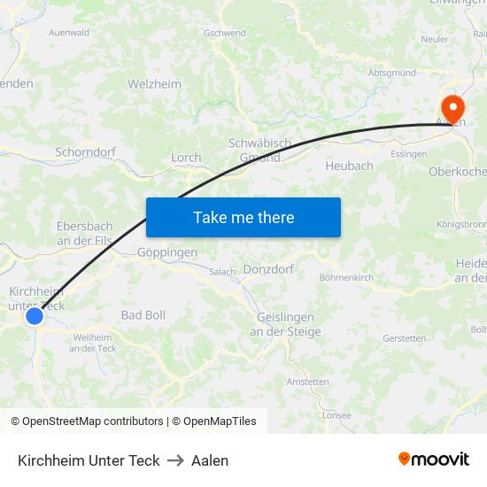 Kirchheim Unter Teck to Aalen map