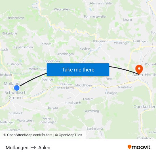 Mutlangen to Aalen map