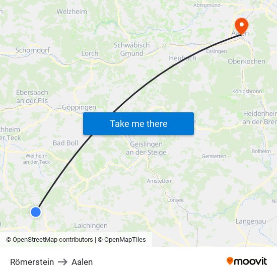 Römerstein to Aalen map