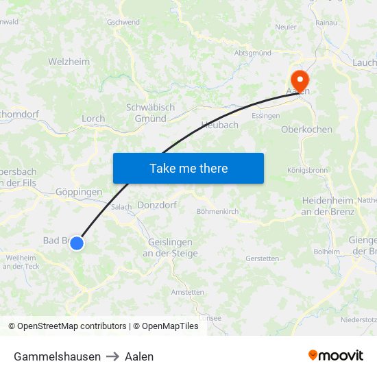 Gammelshausen to Aalen map