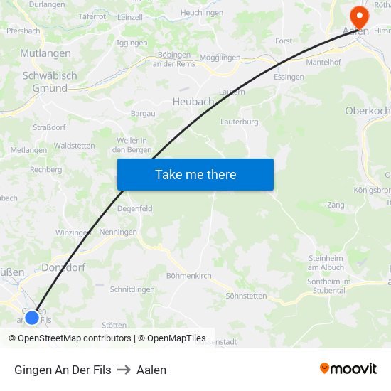 Gingen An Der Fils to Aalen map