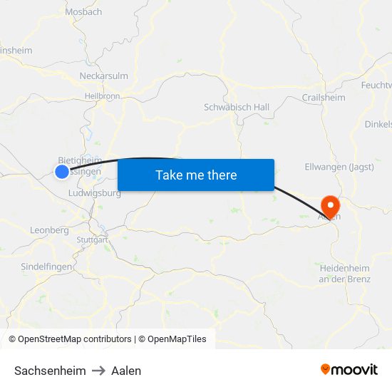 Sachsenheim to Aalen map