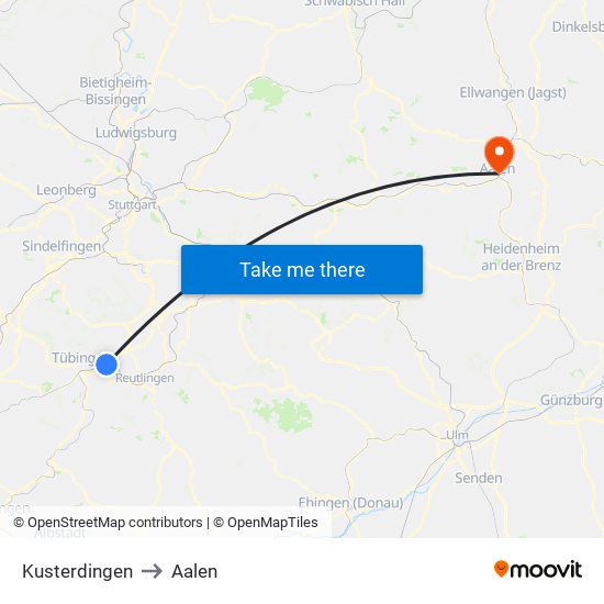 Kusterdingen to Aalen map