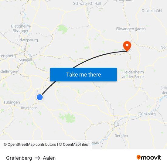 Grafenberg to Aalen map