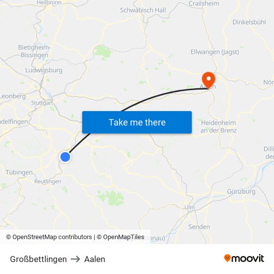 Großbettlingen to Aalen map
