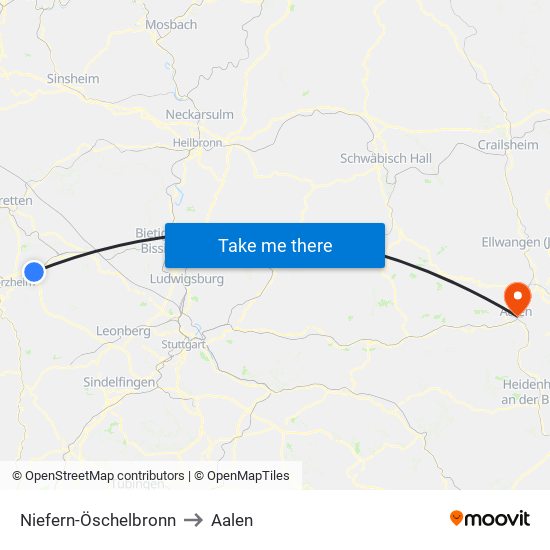 Niefern-Öschelbronn to Aalen map