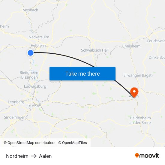 Nordheim to Aalen map