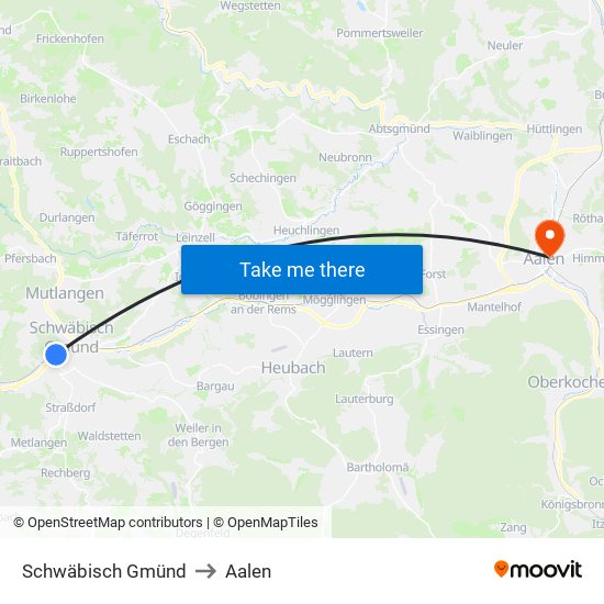 Schwäbisch Gmünd to Aalen map