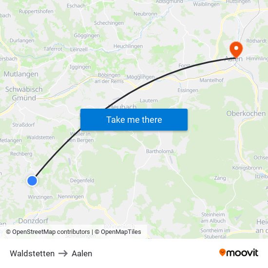 Waldstetten to Aalen map