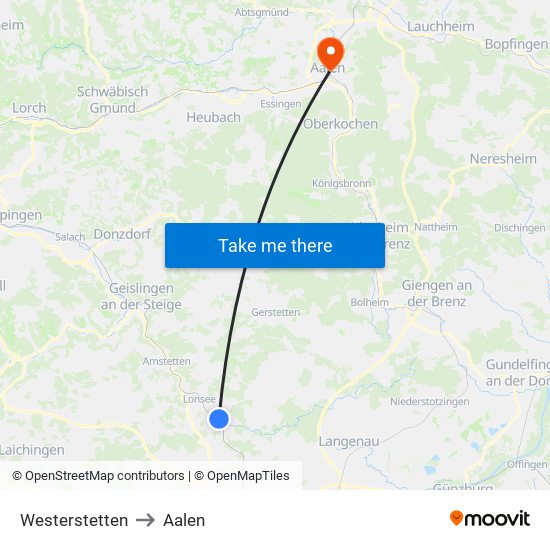 Westerstetten to Aalen map