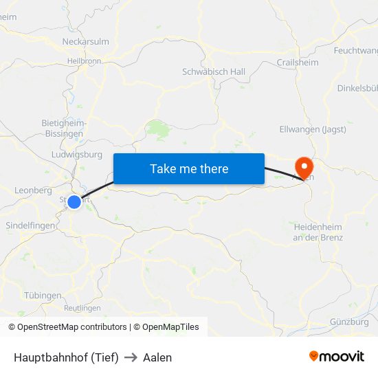 Hauptbahnhof (Tief) to Aalen map