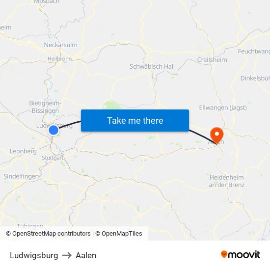 Ludwigsburg to Aalen map