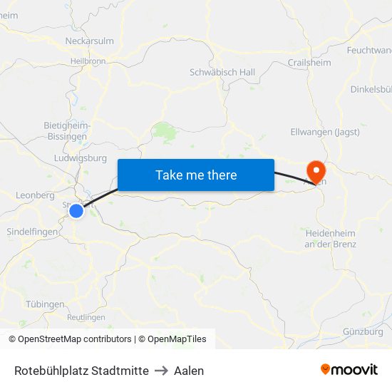 Rotebühlplatz Stadtmitte to Aalen map