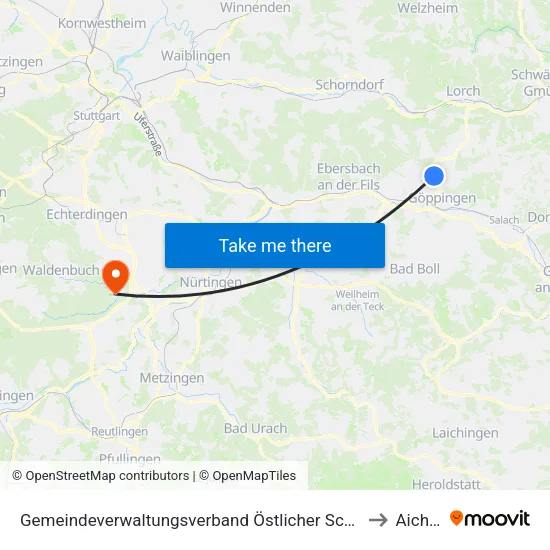 Gemeindeverwaltungsverband Östlicher Schurwald to Aichtal map