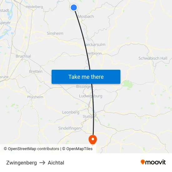 Zwingenberg to Aichtal map