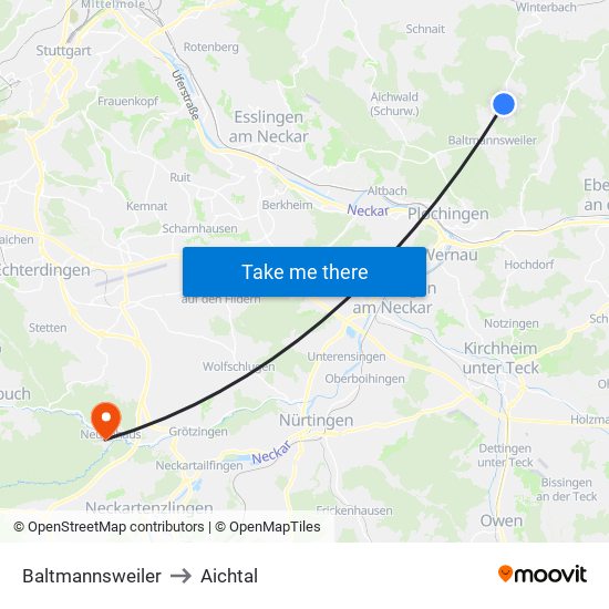 Baltmannsweiler to Aichtal map