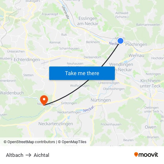Altbach to Aichtal map