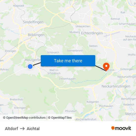Altdorf to Aichtal map