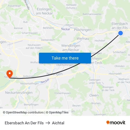 Ebersbach An Der Fils to Aichtal map