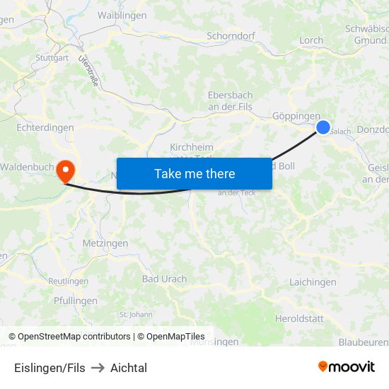 Eislingen/Fils to Aichtal map