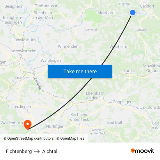 Fichtenberg to Aichtal map