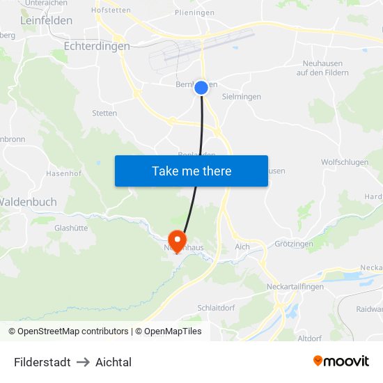 Filderstadt to Aichtal map