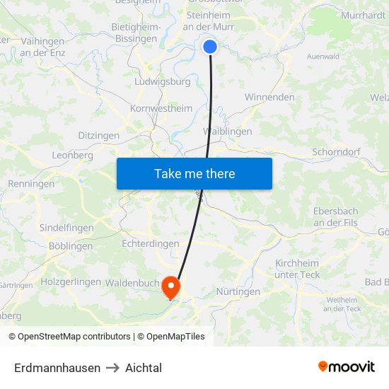 Erdmannhausen to Aichtal map