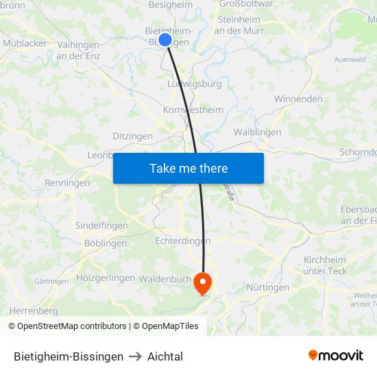 Bietigheim-Bissingen to Aichtal map