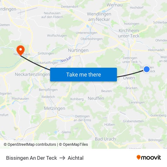 Bissingen An Der Teck to Aichtal map