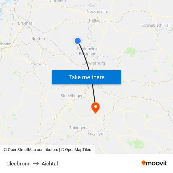 Cleebronn to Aichtal map