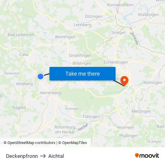Deckenpfronn to Aichtal map