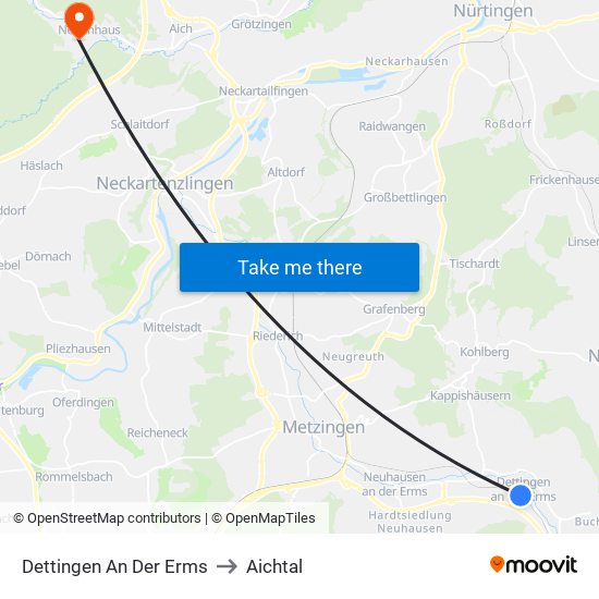 Dettingen An Der Erms to Aichtal map