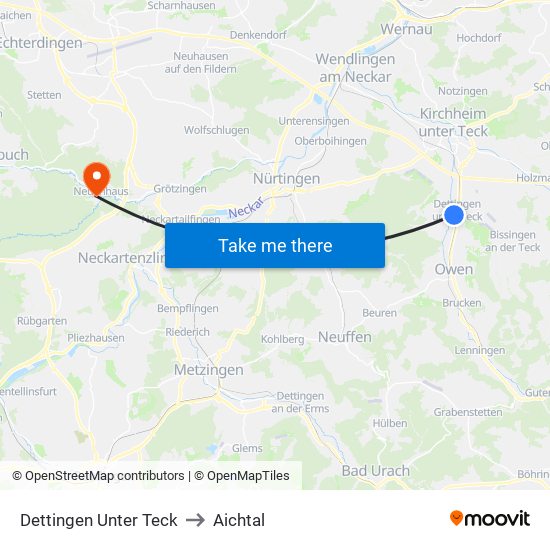 Dettingen Unter Teck to Aichtal map