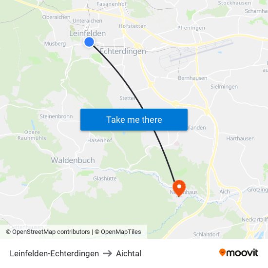 Leinfelden-Echterdingen to Aichtal map