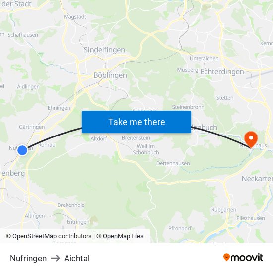 Nufringen to Aichtal map