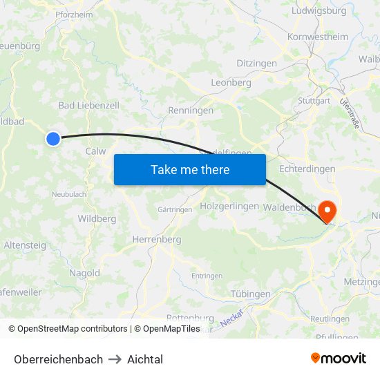 Oberreichenbach to Aichtal map