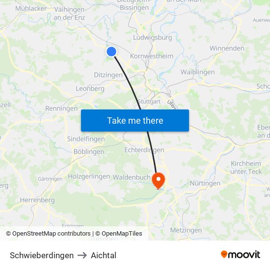 Schwieberdingen to Aichtal map