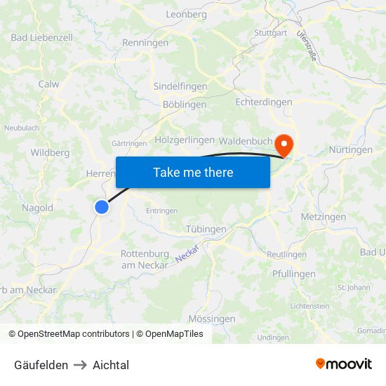 Gäufelden to Aichtal map