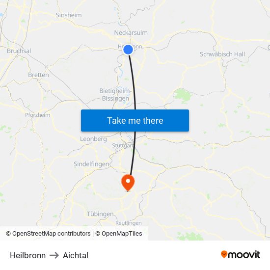 Heilbronn to Aichtal map