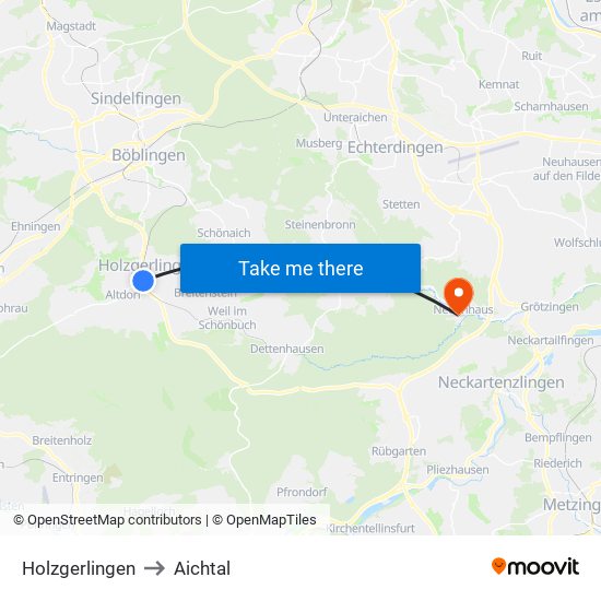 Holzgerlingen to Aichtal map