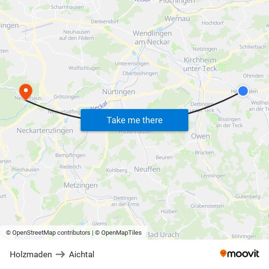 Holzmaden to Aichtal map