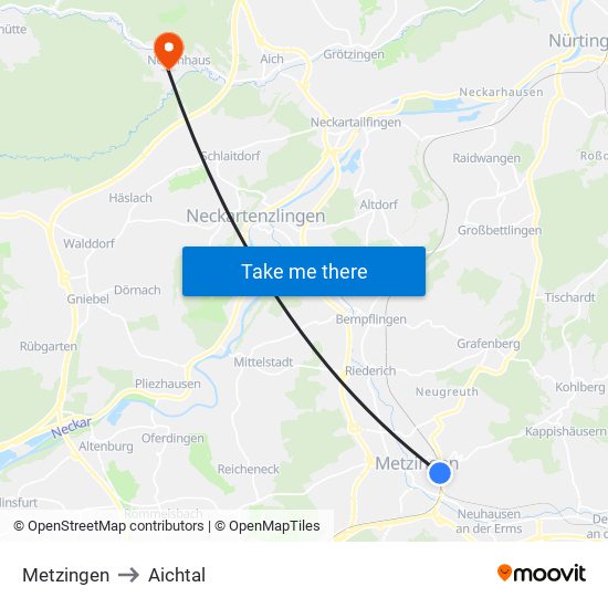 Metzingen to Aichtal map