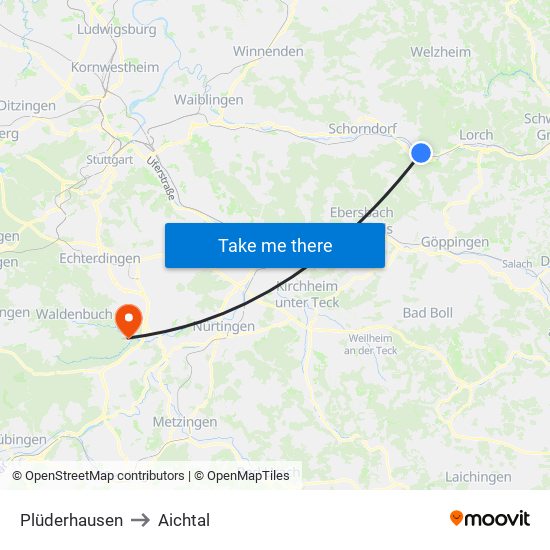 Plüderhausen to Aichtal map