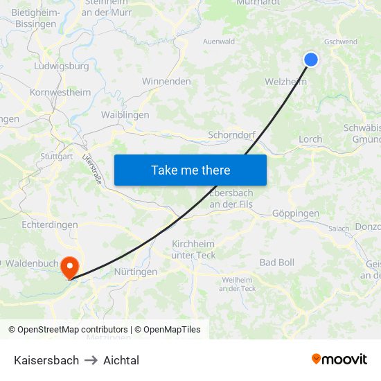 Kaisersbach to Aichtal map