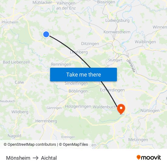 Mönsheim to Aichtal map