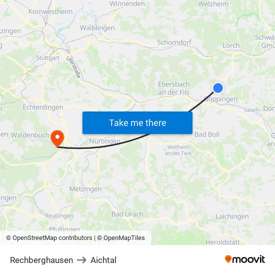 Rechberghausen to Aichtal map
